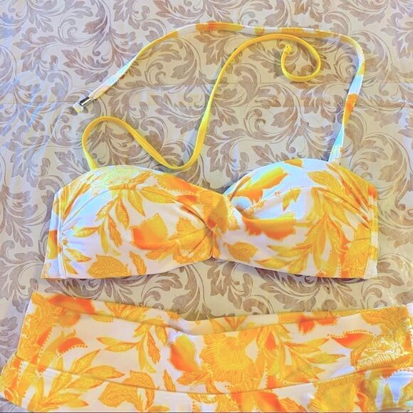 The Collection Debenhams Swimsuit Bikini Yellow White Padded Lined Size 10 - Picture 3 of 5